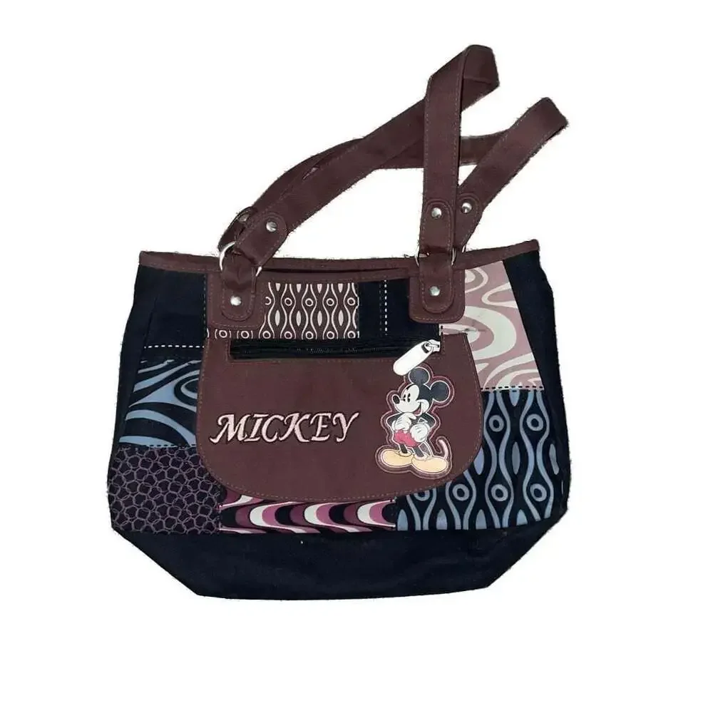 Disney Mickey Vintage Canvas Shoulder HandBag Purse Y2K patchwork